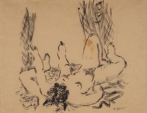 Tomaso Buzzi – Nudo sdraiato – Disegno ad inchiostro su carta leggera