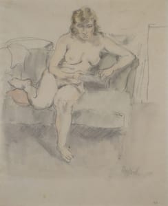 Georg Tappert – Sitzender Akt Auf Sofa – Disegno acquarello e matita su carta