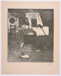 Giuseppe  Biasi da Teulada – La Cucina – Linocut on tissue paper