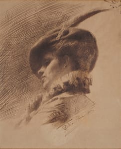 Portrait of a young lady with a feathered hat – Francesco Didioni