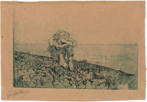 Giovanni Fattori – Ragazzo seduto in riva al mare – Etching printed in blue ink on brownish paper