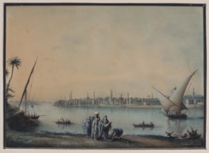 Jean Rodolphe Gautier – Veduta del Bosforo – Disegno ad acquarello su carta