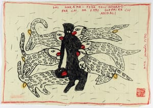 Lucia Pescador – Dal Naraka – Litografia con interventi a mano ed iscrizioni