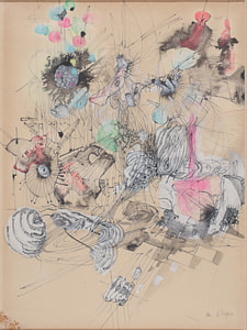 Christian  D'Orgeix – Composition surrealiste – Ink and watercolor on paper